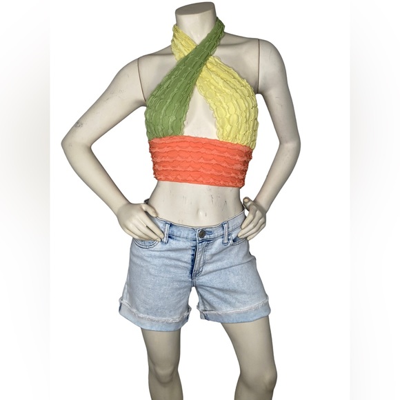 UNBRANDED Colorblock Multicolor 2-Way Versatile Criss Cross Y2K Halter Crop Top - Picture 3 of 14